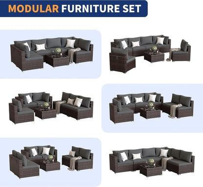 Patio Furniture Set, 7-Piece Outdoor Sectional with Waterproof Cover,