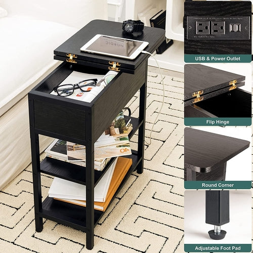 Slim Charging End Table With USB Ports And Outlets