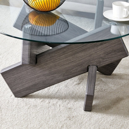 Modern Round Glass Coffee Table – 33.4" Tempered Glass Top with MDF