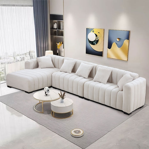 139'' Channel Tufted Sofa Velvet Upholstered Left Chaise Modular Sofa