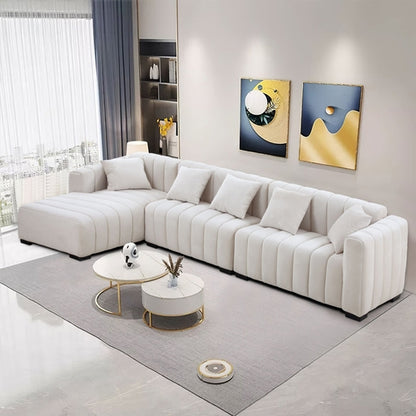 139'' Channel Tufted Sofa Velvet Upholstered Left Chaise Modular Sofa