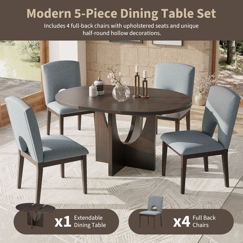 Modern 5-Piece Extendable Round Dining Table Set with 16.2inch