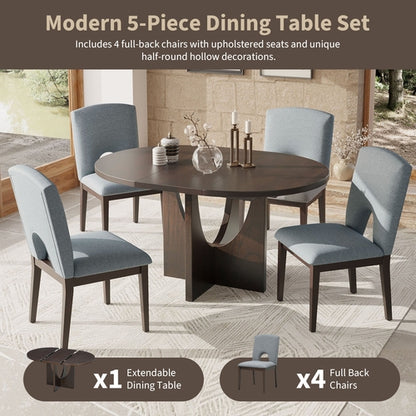 Modern 5-Piece Extendable Round Dining Table Set with 16.2inch