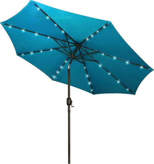 9 Ft Solar LED Patio Umbrella With Tilt And Crank Cerulean
