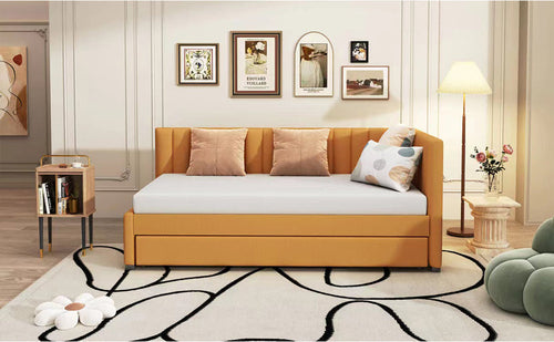 Upholstered Daybed with Trundle Sofa Bed Frame No Box Spring Needed,