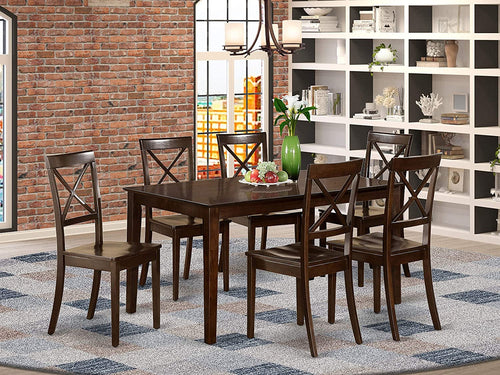 7 Piece Dining Table Set With 6 Chairs Wood Finish