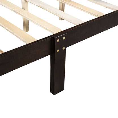 Wood Platform Bed with Headboard and Wooden Slat Support