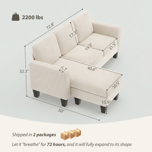 Sectional Sofa, L Shaped Couch, with Reversible Chaise or Ottoman,