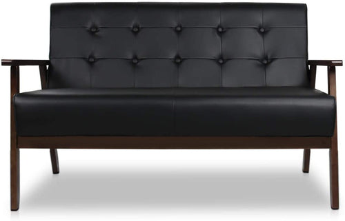 Mid-Century Modern Faux Leather Loveseat Sofa 2-Seat