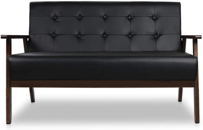 Mid-Century Modern Faux Leather Loveseat Sofa 2-Seat
