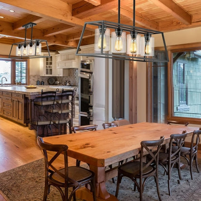 Black Farmhouse Linear Chandelier 4 Light For Dining Room