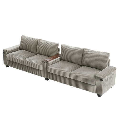 Modern 4-Seater Corduroy Sofa Couch with USB Ports, Hidden Storage and