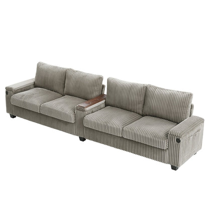 Modern 4-Seater Corduroy Sofa Couch with USB Ports, Hidden Storage and