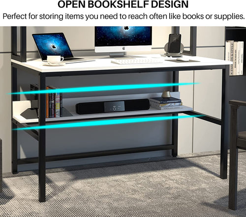 55 Inch Desk With Hutch And Bookshelf Open Shelves