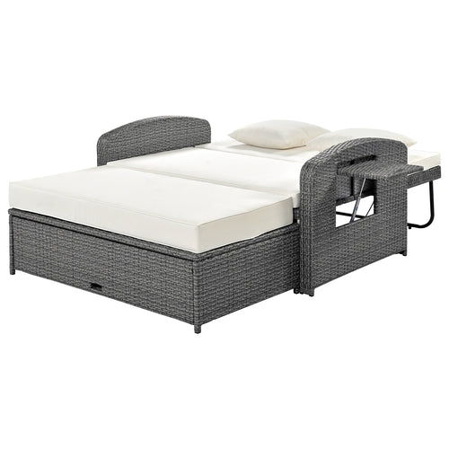 Outdoor Chaise Lounge Rattan White with Adjustable Design for Patio,