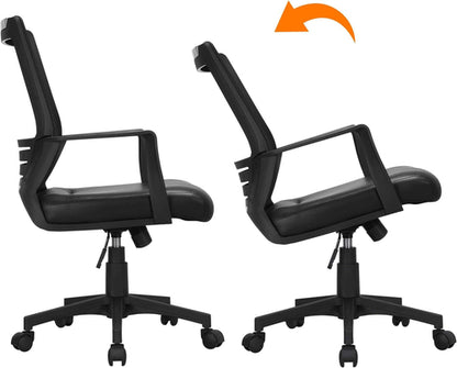Ergonomic Office Chair Leather Seat Mesh Back Black With Lumbar