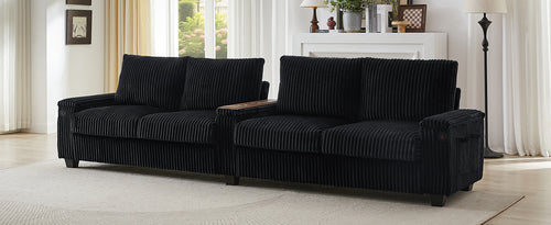 Modern 4-Seater Corduroy Sofa Couch with USB Ports, Hidden Storage and
