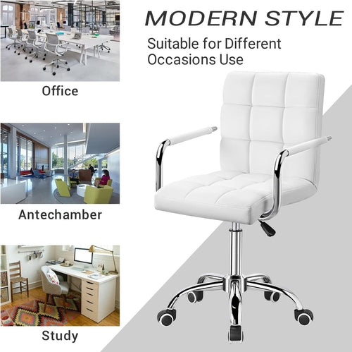 White Mid Back Office Task Chair With Adjustable Height And 360 Degree