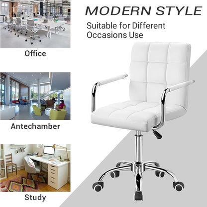 White Mid Back Office Task Chair With Adjustable Height And 360 Degree