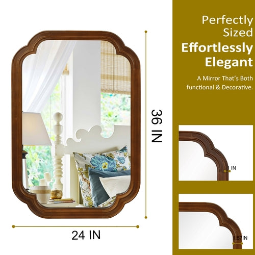 Solid Wood Frame Rounded Corner Decorative Mirror, For Bedroom,