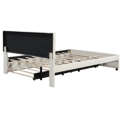 Queen Size Upholstered Platform Bed with Brick Pattern Headboard and