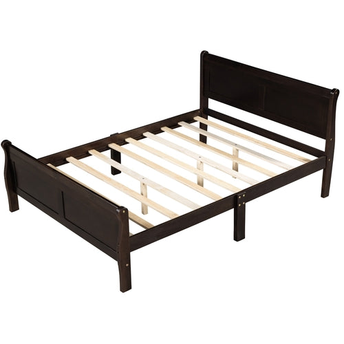 Wood Platform Bed with Headboard and Wooden Slat Support