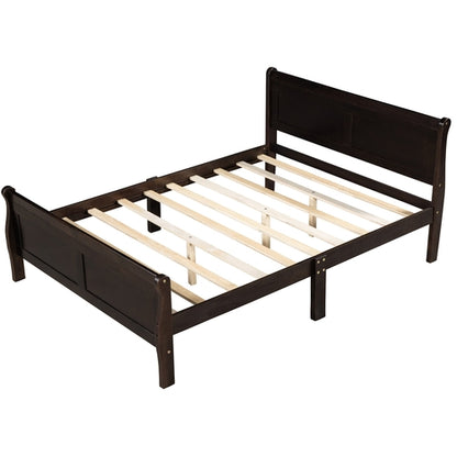 Wood Platform Bed with Headboard and Wooden Slat Support