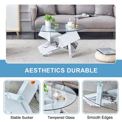Modern Round Glass Coffee Table – 33.4" Tempered Glass Top with MDF