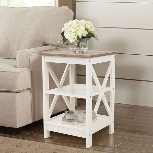 Rustic Ivory End Table Set Of 2 With Shelves 23.6 Inch