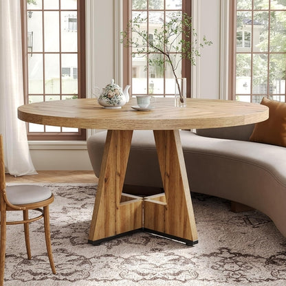 Round Dining Table 47 Inch For 4 To 6 With Wooden Pedestal