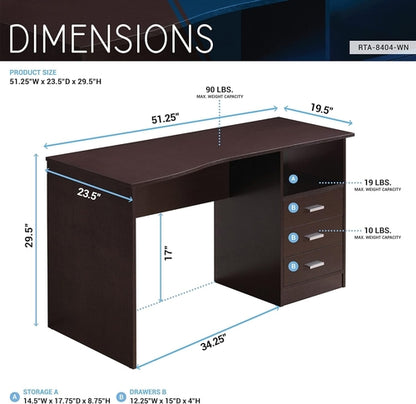 Classic Computer Desk with Multiple Drawers, 29.5" X 23.6" X 51.2",