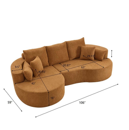 106" Curved Boucle Cloud Sectional Sofa with Chaise Lounge – 2-Piece