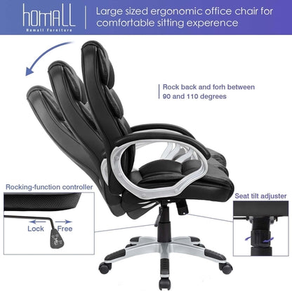 Black PU Leather Office Chair With Adjustable Height And Lumbar