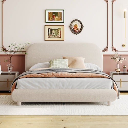 Teddy Fleece Upholstered Platform Bed with Thick Fabric, Solid Frame