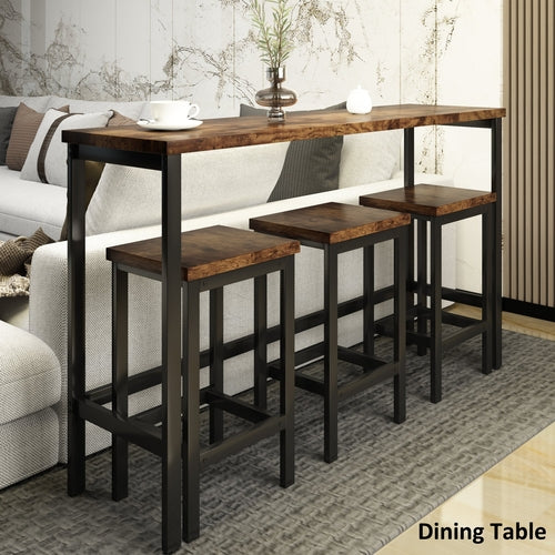 Counter Height Extra Long Dining Table Set with 3 Stools Pub Kitchen