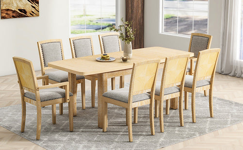 Rustic Extendable Dining Table Set with Removable Leaf, 6 Upholstered