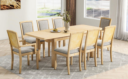 Rustic Extendable Dining Table Set with Removable Leaf, 6 Upholstered