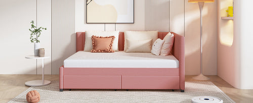 Full Size Upholstered Daybed with 2 Storage Drawers Sofa Bed Frame No