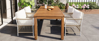 Patio 5pcs Wooden Dining Table Set, Outdoor 67''L Rectangular Table