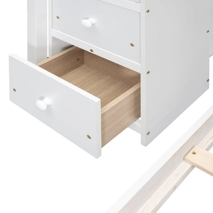 Twin Over Full Bunk Bed with 3-layer Shelves, Drawers and Storage
