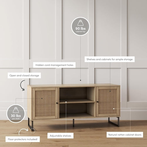 Mina Modern TV Stand With Storage Doors Oak Finish