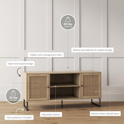 Mina Modern TV Stand With Storage Doors Oak Finish