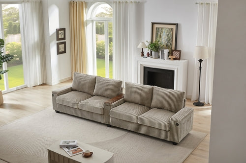 Modern 4-Seater Corduroy Sofa Couch with USB Ports, Hidden Storage and