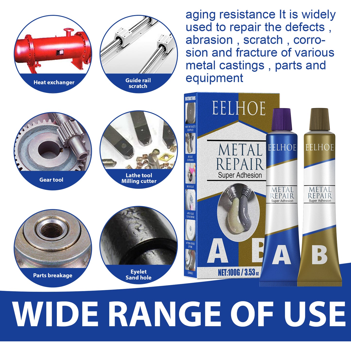 EELHOE Metal Repair Glue, Crack Plugging Quick Dry High Temperature Welding Metal Repair Agent