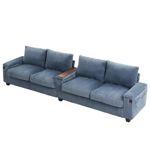 Modern 4-Seater Corduroy Sofa Couch with USB Ports, Hidden Storage and
