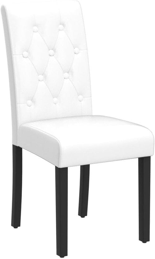 Dining Chairs Set of 6 White Leather Seat Solid Wood Legs