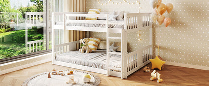 Full Over Full Bunk Bed with Ladder, White