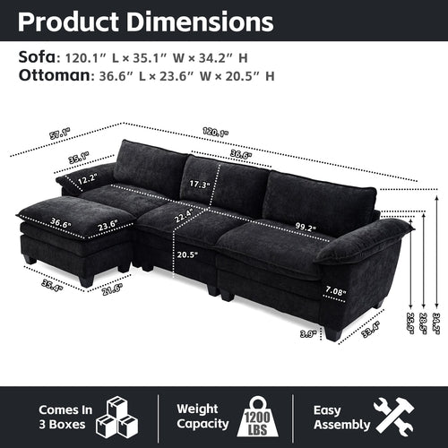 Living Room Furniture Sofa Luxury Couch with Ottoman Soft Chenille