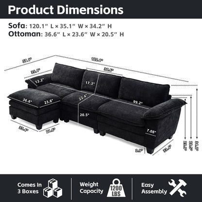 Living Room Furniture Sofa Luxury Couch with Ottoman Soft Chenille