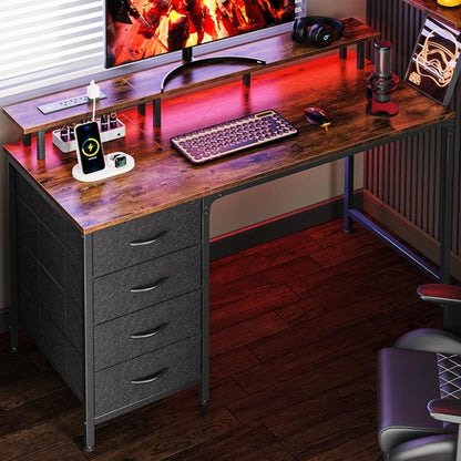 47 Inch Computer Desk With LED Lights And Power Outlets